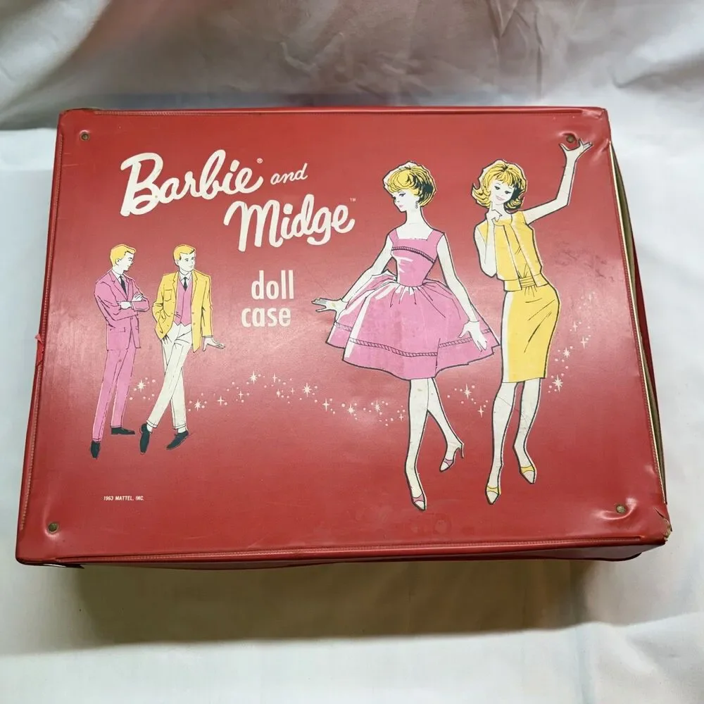 Vintage Red 1960's Barbie and Midge Double Doll Case, With Images Of Ken & Allen